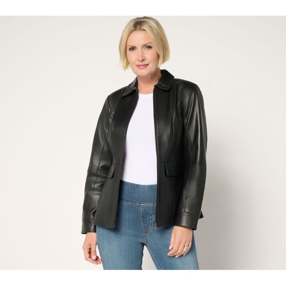 Liberare Women's Jacket Sz S Denim & Co. Lamb Leather Zip Front Black A699906